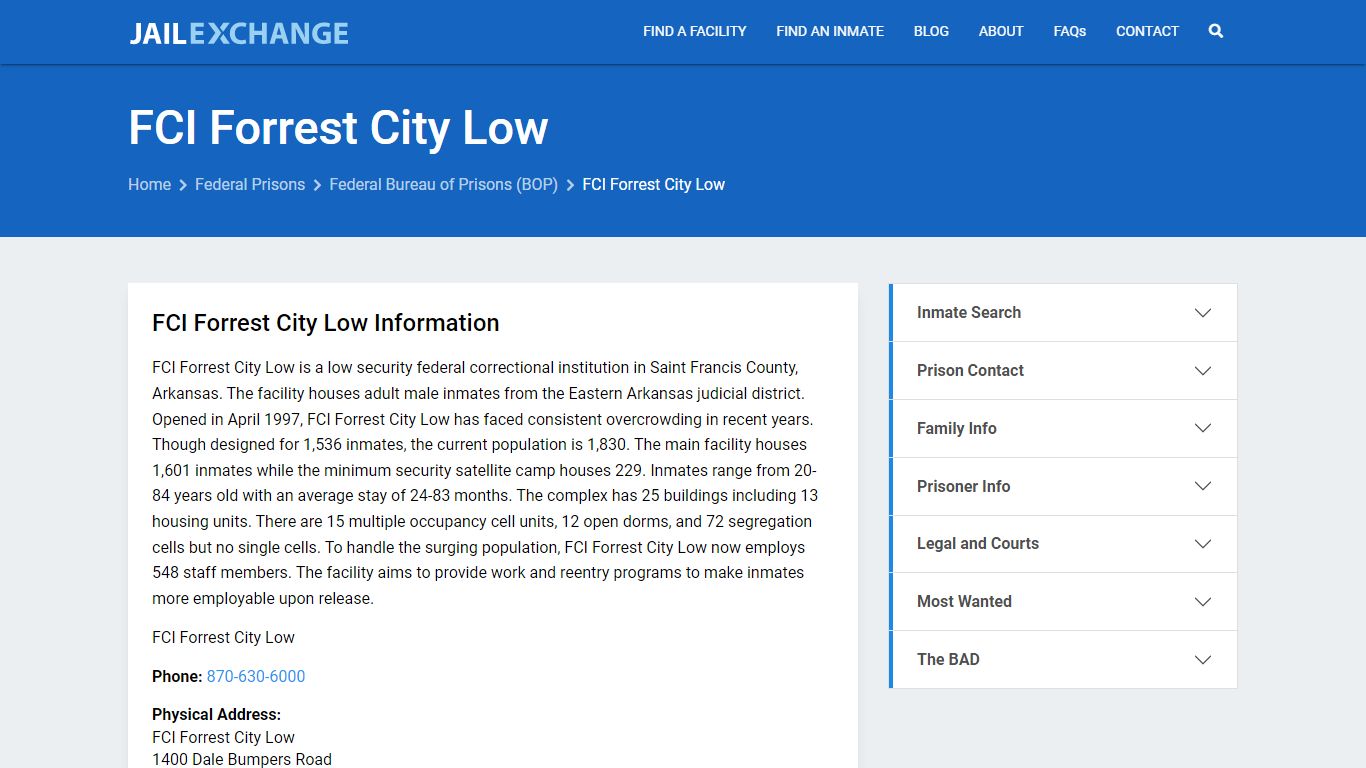 Federal Inmate Search - FCI Forrest City Low - Jail Exchange