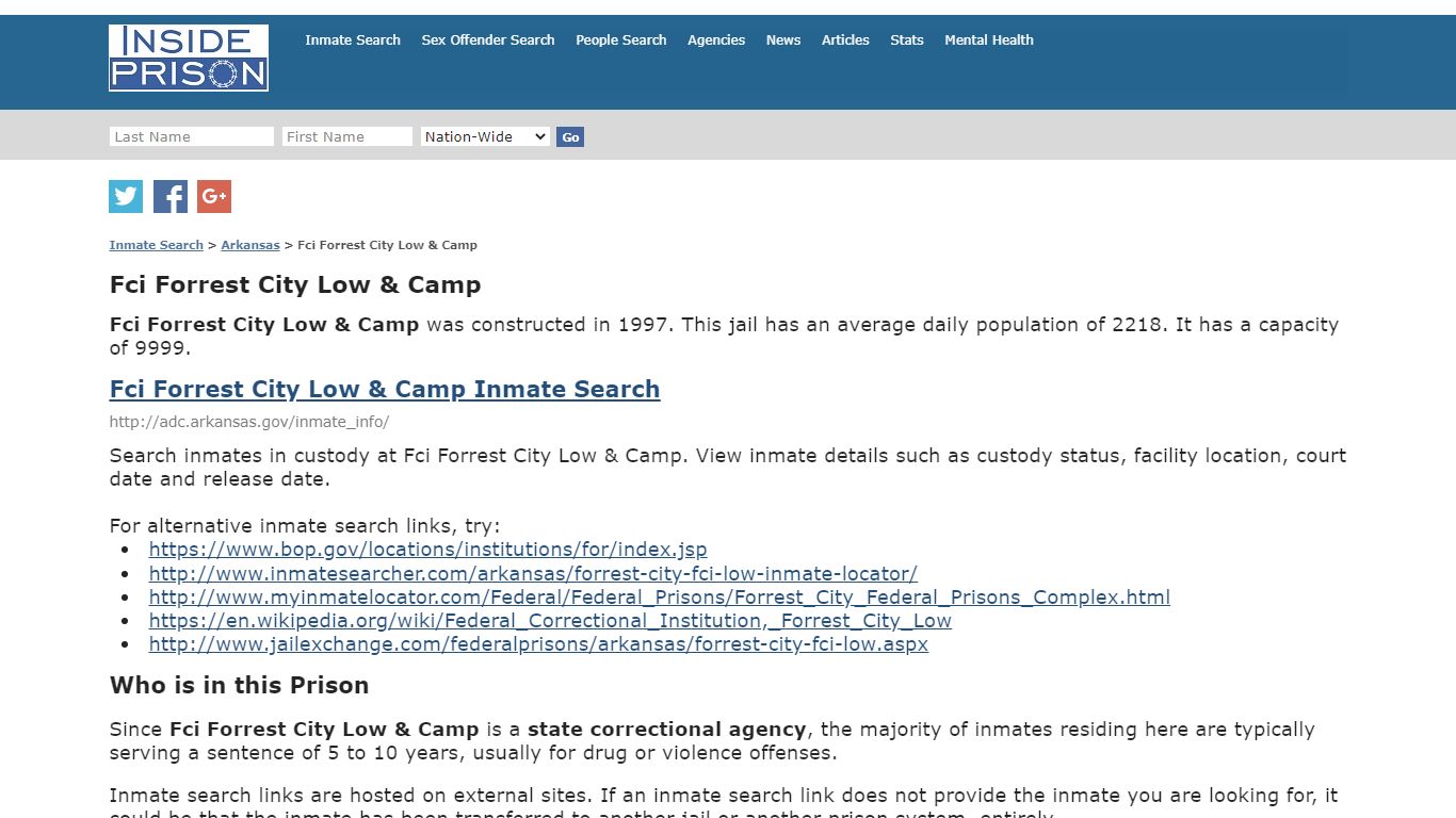 Fci Forrest City Low & Camp - Arkansas - Inmate Search - Inside Prison